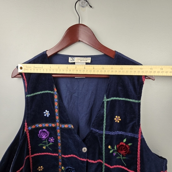 STUDIO COLLECTION Vintage Velvet Embroidered Vest Floral‎ Navy Womens Sz 20W - Picture 7 of 10